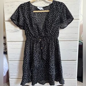 Size 6 Princess Polly Black Dress with White Polka Dots